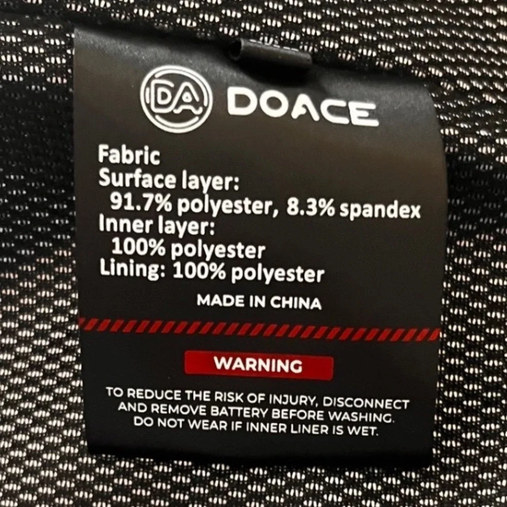 NWOT DOACE Black All-Area Heated Vest USB Powered Size 3XL Full Zip Mesh Lining